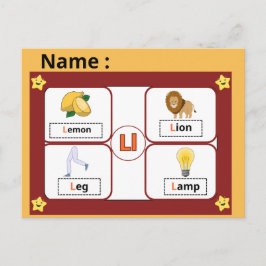 Tarjeta educativa del alfabeto letra L para niños