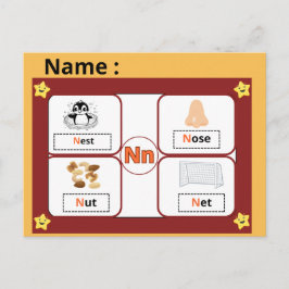 Tarjeta educativa del alfabeto letra N para niños