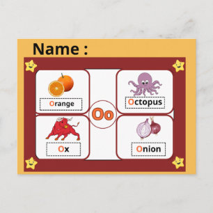 Tarjeta educativa del alfabeto letra O para niños 