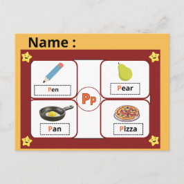 Tarjeta educativa del alfabeto letra P para niños