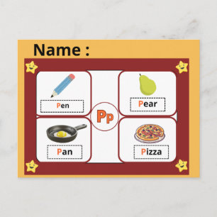 Tarjeta educativa del alfabeto letra P para niños 