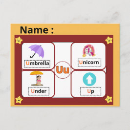 Tarjeta educativa del alfabeto letra U para niños