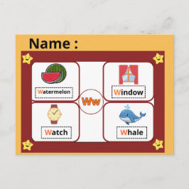 Tarjeta educativa del alfabeto letra W para niños