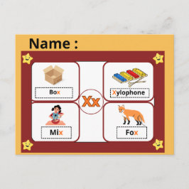 Tarjeta educativa del alfabeto letra X para niños