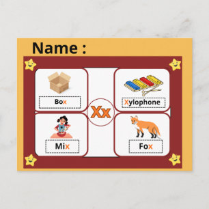 Tarjeta educativa del alfabeto letra X para niños 