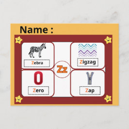 Tarjeta educativa del alfabeto letra Z para niños