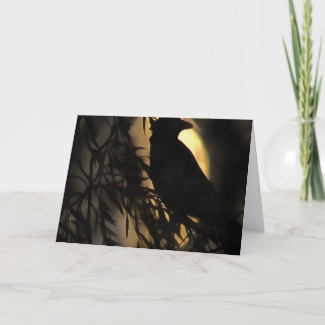 Tarjeta Eerie Raven Silhouette Contra Una Luna Brillante (Anverso)