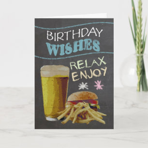 Tarjeta Efecto del tablero de moda, con cerveza, hamburgue