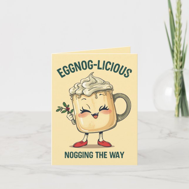 Tarjeta Eggnog-licious – Funny Christmas Eggnog Pun  (Anverso)