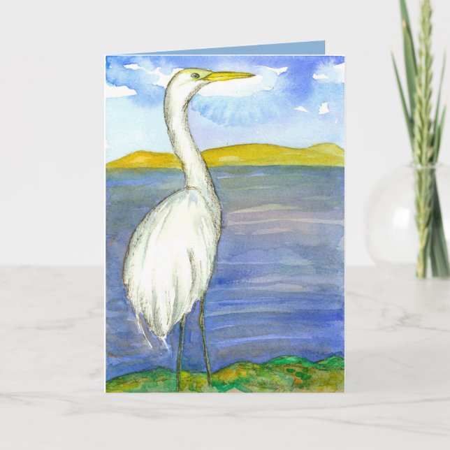 Tarjeta Egret Bird WaterColor Pensando En Ti (Anverso)