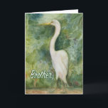 Tarjeta Egret white bird wilderness Brother Birthday Card<br><div class="desc">Tarjeta de cumpleaños Egret, ave blanca de la vida salvaje. Título: "Orgullosa" Pintura acuarela de un ecologista. Este diseño fue una inspiración de uno de nuestros viajes a Costa Rica que nos hospedábamos en Playa Los Suenos y decidimos explorar por aquí nunca la Herradura, una hermosa zona exuberante y popular...</div>