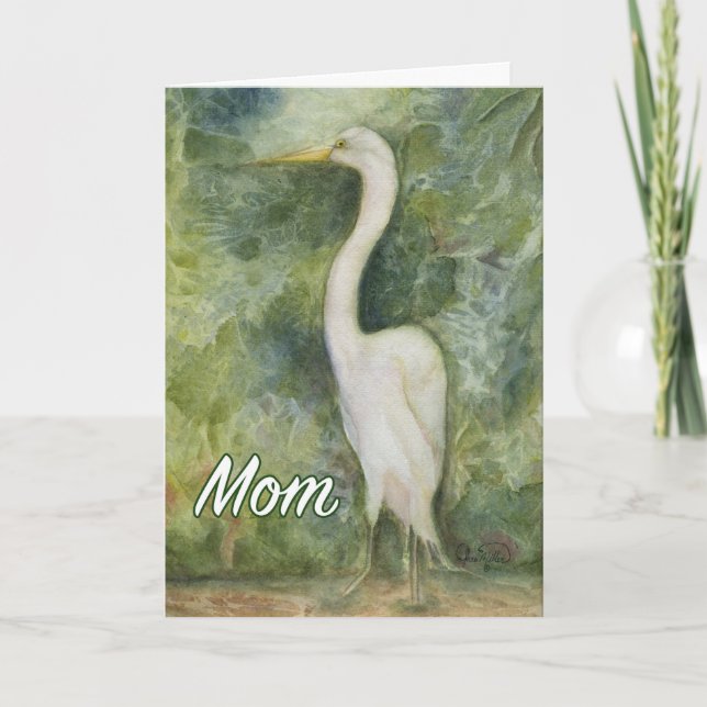 Tarjeta Egret white bird wilderness Mom Birthday Card (Anverso)