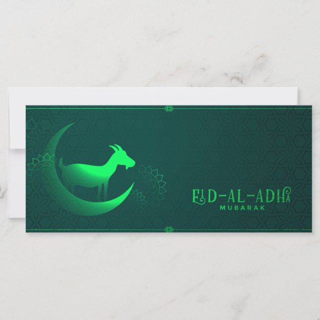Tarjeta Eid al Adha Mubarak Patrón verde de media luna de  (Anverso)