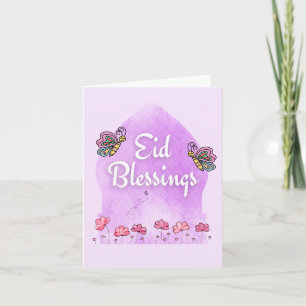 Tarjeta Eid Fitr Adha Bendiciendo Mariposas Rosa