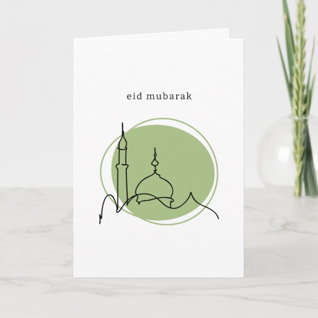 Tarjeta Eid Mubarak | Arte de la línea de la mezqu (Anverso)