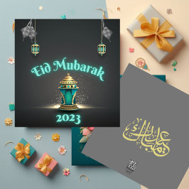 Tarjeta Eid Mubarak Azul Moderno