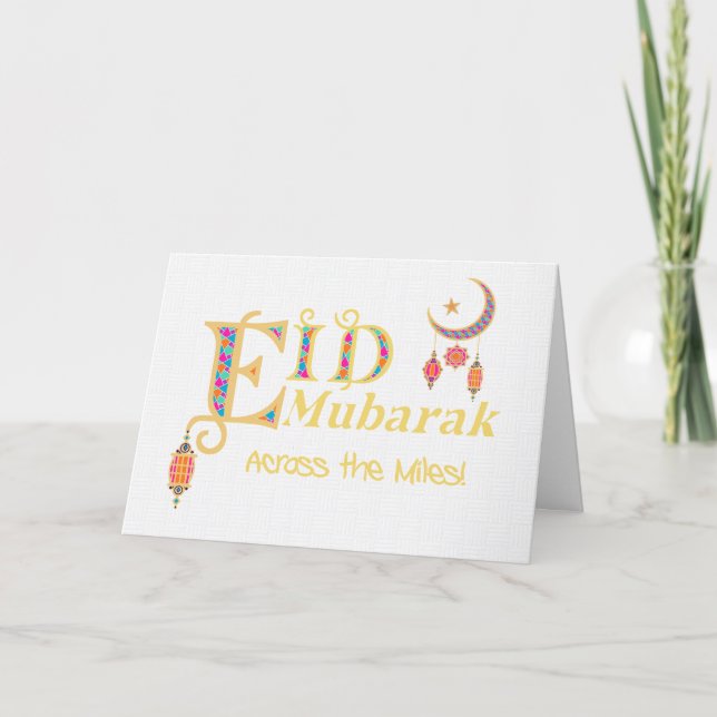 Tarjeta Eid Mubarak cruza las estrellas de la luna de los  (Anverso)