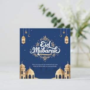 Tarjeta Eid Mubarak Dorado y Azul