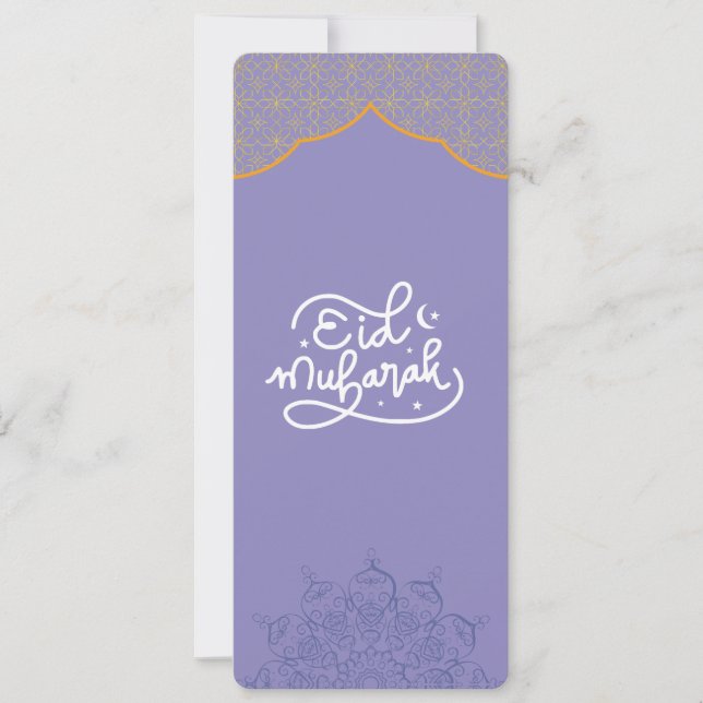 Tarjeta Eid Mubarak Dorado y púrpura  Mandala (Anverso)