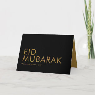 Tarjeta Eid Mubarak Moderno Negro y Dorado Fiesta Musulman