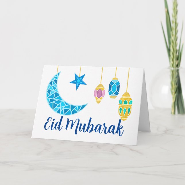 Tarjeta Eid Mubarak saluda a Fanoos y a la Luna (Anverso)