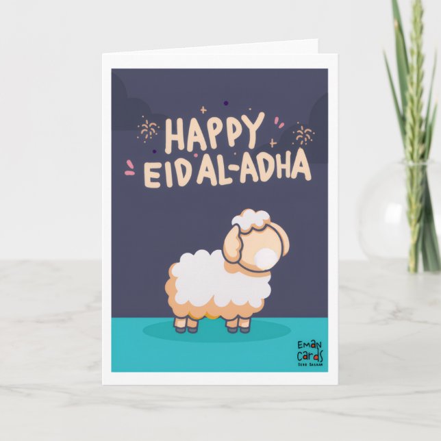 Tarjeta Eid ul Adha Mubarak - Cute Sheep (Anverso)