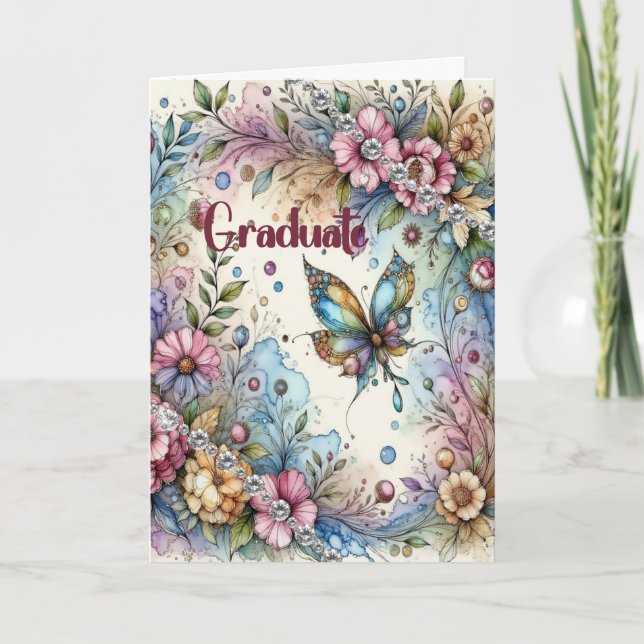 Tarjeta Eighth Grade Graduation Flowers & Butterfly (Anverso)
