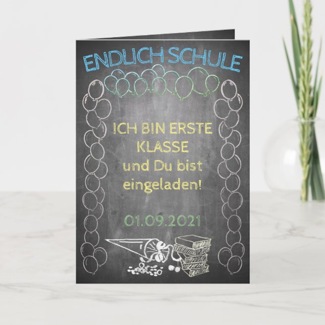 Tarjeta Einladungskarte zur Einschulung im Tafelstil (Anverso)