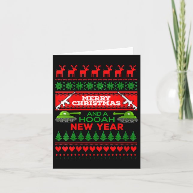 Tarjeta Ejército de sudaderas mujeres Navidades feas milit (Anverso)