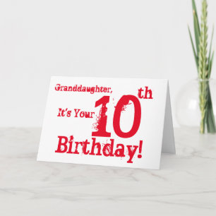 Tarjeta El 10mo cumpleaños de la nieta en rojo