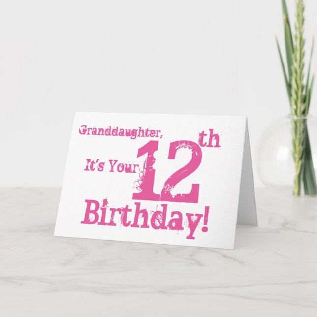 Tarjeta El 12mo cumpleaños de la nieta en rosa (Anverso)