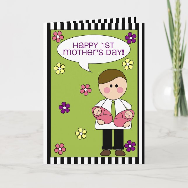 Tarjeta el 1r día de madre feliz (chicas gemelos) (Anverso)