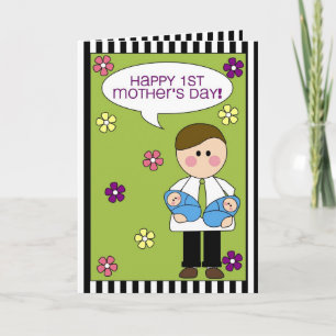 Tarjeta el 1r día de madre feliz (gemelos del muchacho)