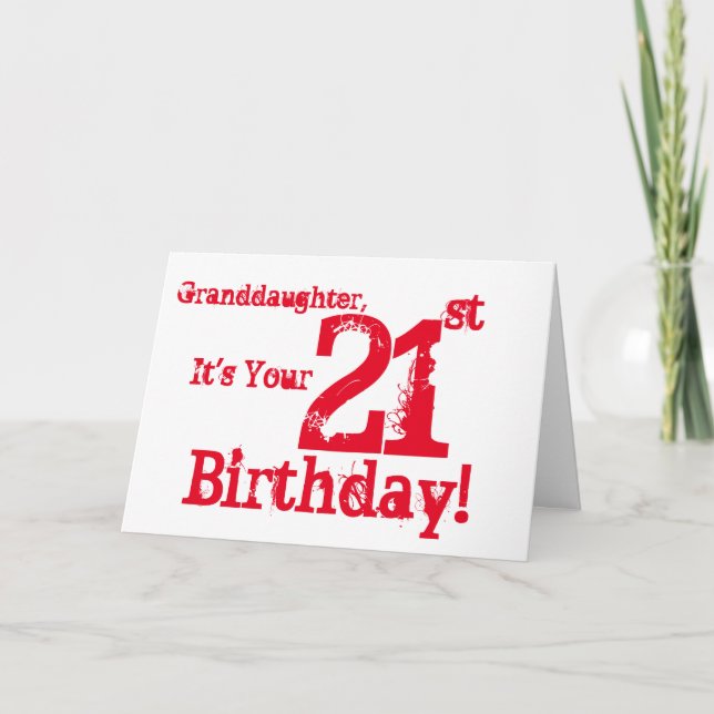 Tarjeta El 21ro cumpleaños de la nieta en rojo y blanco (Anverso)
