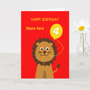 Tarjeta el 4to león del cumpleaños añade a los niños