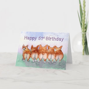 Tarjeta El 51.o cumpleaños feliz, corgi persigue la