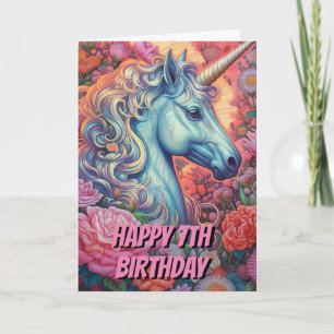 Tarjeta El 7° cumpleaños de Unicornio mágico doblado