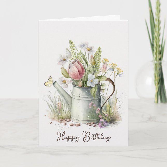 Tarjeta El agua de las flores de cumpleaños puede (Anverso)