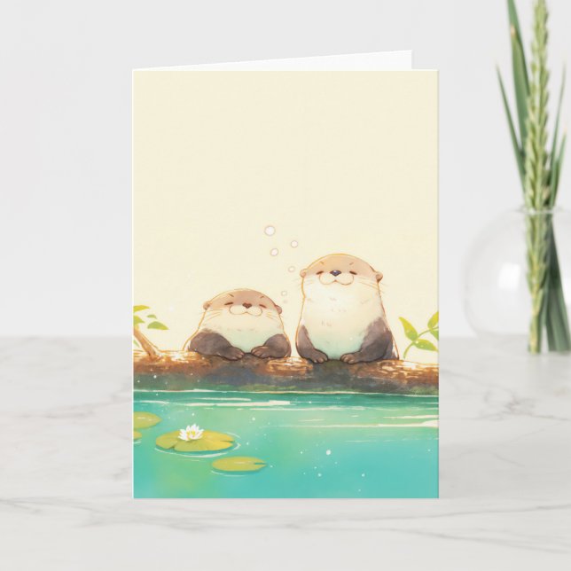 Tarjeta El alegre Dúo Otter por el agua (Anverso)