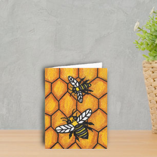Tarjeta El amarillo negro de zumbido dos manosea abejas en