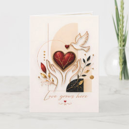 Tarjeta El Amor Crece Aquí – Paloma Dorada y Corazón Arte 