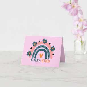 TARJETA EL AMOR ES AMABLE COLOR ROSA BOHO ARCOÍRIS DEL DÍA