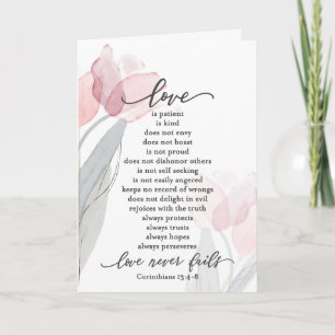 Tarjeta El amor es paciente Tulipanes rosados Biblia Boda