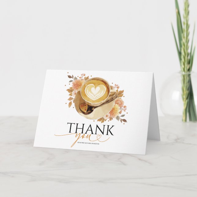 Tarjeta El amor es preparar café, ducha de novia gracias (Anverso)