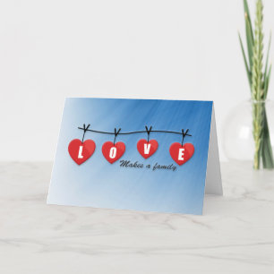 Tarjeta El amor hace a una familia - corazones