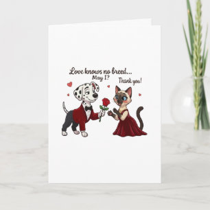 Tarjeta El amor no conoce raza Dálmata y gato siamés