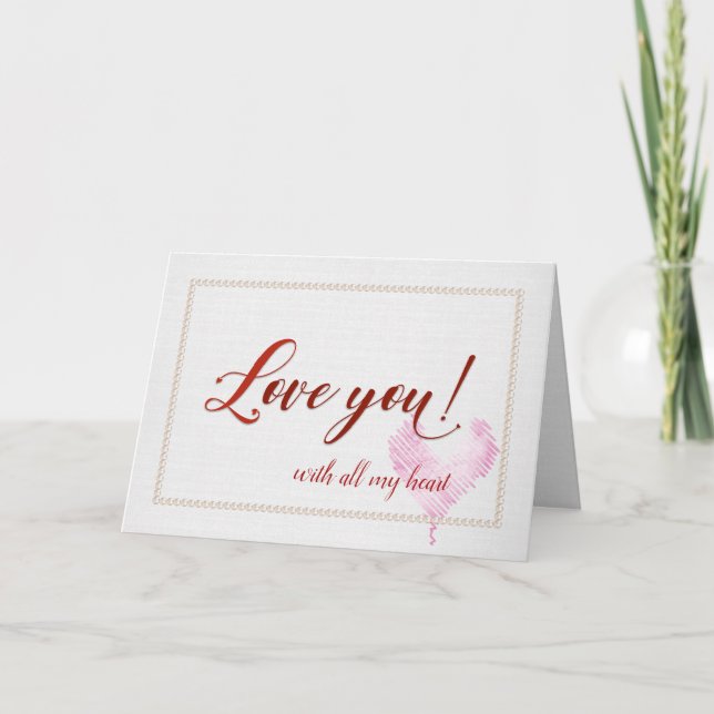Tarjeta el aniversario te ama con el corazón rosado (Anverso)