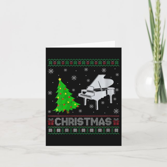 Tarjeta El árbol de navidad de piano femenino enciende a N (Anverso)