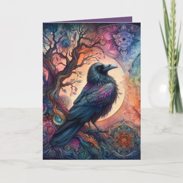Tarjeta El árbol del cuervo de la vida Mandala Pagan (Anverso)