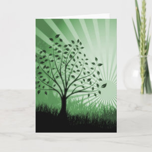 Tarjeta El árbol sale de la silueta y del resplandor solar